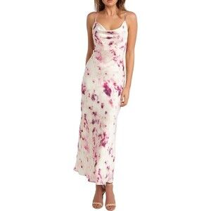 BARDOT Woman's Satin Floral Maxi Slip Dress In Purple Tie Dye Size 8 M